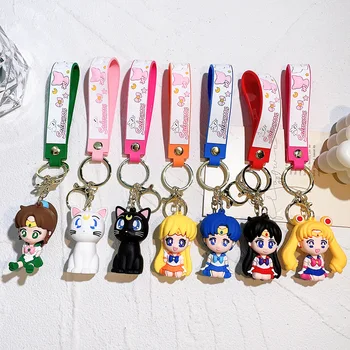 Аниме Рисунка Sailor Moon, Кавайный ключодържател, сладък котка, кукла, чанта, Окачване, авто ключодържател, училищен раница, Декорация, бижута, подаръци за деца и приятели