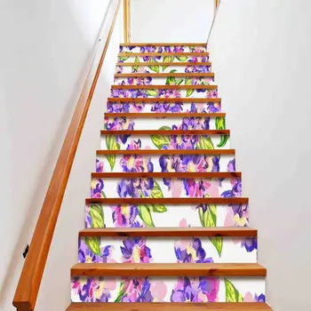 Акварелни цветя, Етикети към стълбите, Лилаво phalaenopsis, Етикети на Стълбата, Самозалепващи се Цветни Ескалатори, стенописи, Декорация за дома