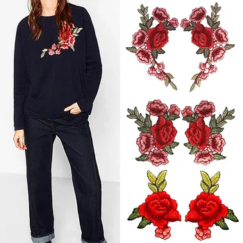 1 Чифт ръчно Бродирани флорални апликации, Висококачествени ленти за дрехи, украса, Червена апликация на цвете за дрехи, доставка направи си САМ