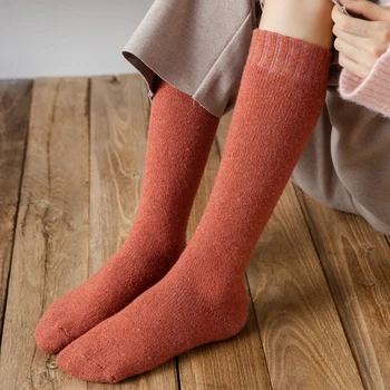 3 Чифта Зимни женски вълнени чорапи до коляното в стил Харадзюку, Дълги женски кашмир чорапи в ретро стил, Висококачествени зимни чорапи
