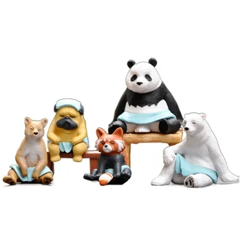 Диснеевские Аниме играчка Комплект от 5 играчки за сауни, Ръчно модел на животното, Мультяшная Панда, Бяла Мечка, Кукла Shiba Лну, Украса на работния плот, бижута, Притискателния