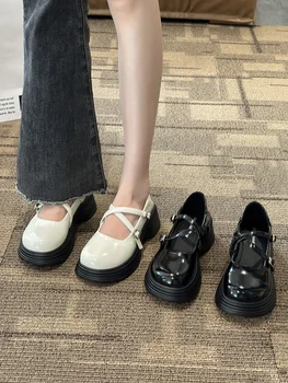 Универсална поставка за обувки; Дамски обувки-Oxfords на равна подметка; Сабо платформа; Рокля в британския стил; Кожени Криперы в стил Ретро; Черни Елегантни Нови Летни Обувки Mary Jane