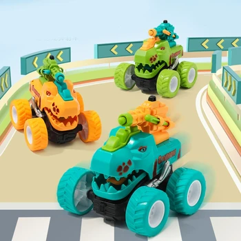 1 бр. Творчески cartoony детски инерционен кола-катапулт, тиранозавър рекс Rex, cartoony динозавър, домашни любимци, откатывающийся автомобил, малки играчки, подаръци