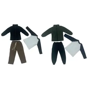 3 Предмет в комплект 1/6 Мъжки руното яке и тениска Панталони Костюм Миниатюрни Дрехи за 12-инчов фигурки стоп-моушън модел Dress up Ркц