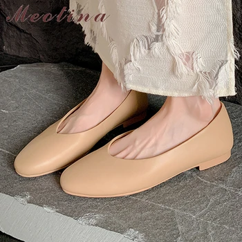 Meotina/ Дамски обувки от естествена кожа с Ръкавици, Обувки на плоска подметка с кръгло бомбе, Лаконичная Дамски Модни Ежедневни обувки, Пролет-Есен, черен, Кайсия 40