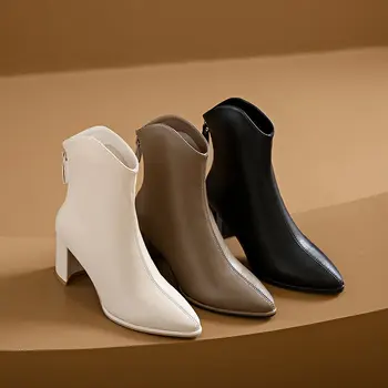 2023 г., нови каубойски ботуши от изкуствена кожа, дамски обувки, есен-зима, ботильоны с остри пръсти, черни, бели, зелени, къси дамски обувки в западен стил