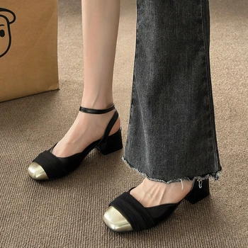 Токчета 2023 женски Мери Джейн сандали Дамски квадратен чорап помпи последния комфортно Лолита случайни каишка на петата елегантни дизайнерски сандали 