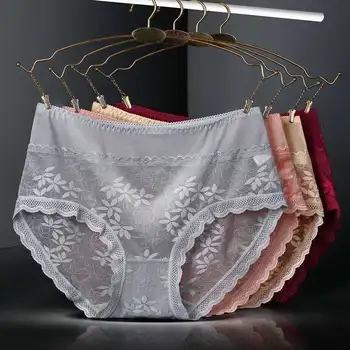 Прозрачно дантелено бельо За жени Без следи, тънки Секси гащи, голям размер с отворена средно висока талия
