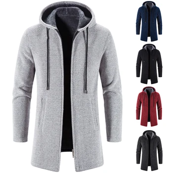 Мъжко зимно палто Пуловер Дълъг вязаный жилетка с цип от плътен кашмир Модни красива ежедневно мъжко облекло