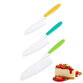Набор от Найлон кухненски ножове за печене, 3 бр., Забавен Трайни Детски нож с зазубренными ръбове, удобна за приготвяне на храна, Детски нож за готвене и