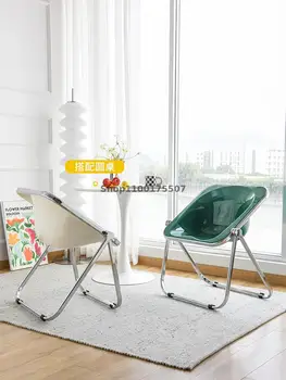 Скандинавски прозрачен стол за хранене с обикновена решетка на облегалката, червен сгъваем стол Ins за грим, модерен акрилен стол за дома