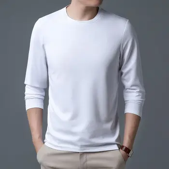 Мъжка тениска с дълъг ръкав, модни обикновена есенни блузи големи размери за по-комфортно носене, базова риза, мек памук топ
