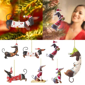 Висящи украси за Коледната Елха Плоски Висулки във формата На куче-Дакел За дома, Коледна украса, Коледни Подаръци за Нова Година 2024