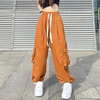 Ежедневни панталони на Сафари Порт Модни Оранжеви директни широки панталони Модни и красиви Панталони Карго Y2K за мъже и жени