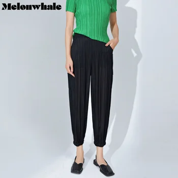 MelonWhale Miyake Нагънат Сгъваеми Панталон-молив Ежедневни Летни Новости 2023 Дизайнерски Ежедневни Елегантни Свободни Панталони Harlan Корейски дрехи