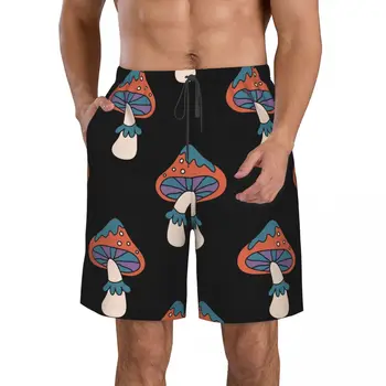 Летни мъжки къси панталони с 3D печат във формата на гъби, Плажни хавайски домашни къси панталони дантела прозорци за почивка
