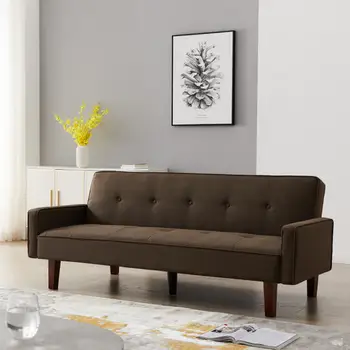 Модерен бельо диван, разтегателен диван легло с подлакътници, крака от масив, дърво и пластмаса централните крака