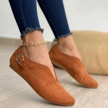2023 Есен нова дамски обувки; Ежедневни обувки на плоска подметка с остри пръсти в стила на международната търговия; Дамски обувки големи размери 40-43;