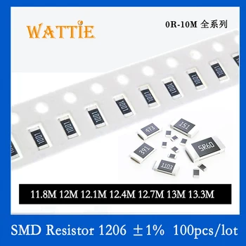 SMD резистор 1206 1% 11,8 М 12 М 12,1 М 12,4 М 12,7 М 13 М 13,3 М, 100 бр./лот микросхемные резистори 1/4 W 3,2 мм * 1,6 мм, височина мегом