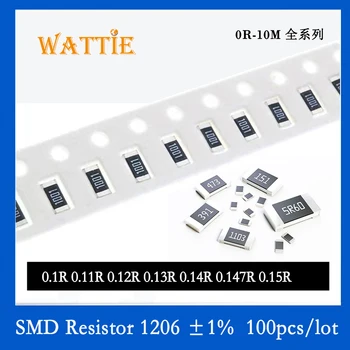 SMD резистор 1206 1% 0,1 R 0,11 R 0,12 R 0,13 R 0,14 R 0,147 R 0,15 R 100 бр./лот микросхемные резистори 1/4 W 3,2 мм * 1,6 мм, с ниска стойност на съпротива