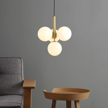 Скандинавска полилей с бяла стъклена топка в стила на постмодерното, трапезария с 4 лампи, бар, кухня, спалня, Творчески окачен лампа блясък