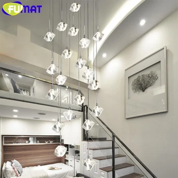 Тавана окачен лампа FUMAT Crystal Led с Минималистичен хрустальным Осветление, Ескалатори, осветителни тела за хол, трапезария, две нива стълби, Таванско помещение