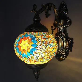 Ретро арт Мозайка, с монтиран на стената лампа В Турски стил с Ръчно изработени от витражного стъкло, Романтична декоративна лампа за TV-стена, коридор, ресторант KTV