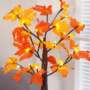 Есенна дърво, захранва от USB, Празнична Есенна Кленовая коледно дърво лампа 24led, работеща на батерии, Регулируема USB Осветление Тиква в Деня на Благодарността