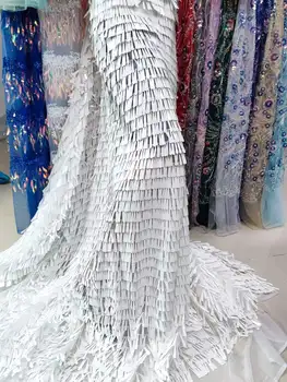 2023 Луксозна търговия на едро с високо качество, голяма лейси плат с 3D пайети, бяла латинска дрехи, сетчатое дантелено сватбена рокля YYZ9782