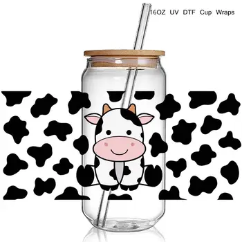 5 + Сладък Дизайн Крави, UV-Тайна за Чаши Dtf, Переводные етикети, стикери, направи си Сам, водоустойчива За използване в стъклени чаши с Обем 16 унции