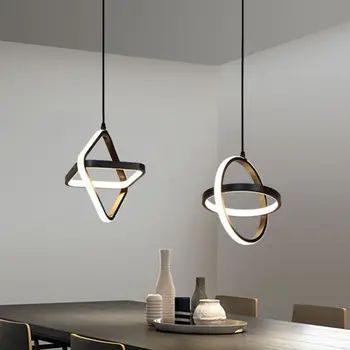 Модерен led окачен лампа, е черно-бяла Креативна Полилей, висящ лампа за хранене, Кухненски малка странична лампа, окачена лампа за спални