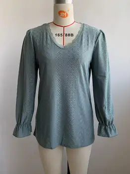 Нова Трансграничная женска тениска с V-образно деколте в Европейския и американския стил, есенна риза с открити рамене за почивка, плиссированный топ с дълъг ръкав
